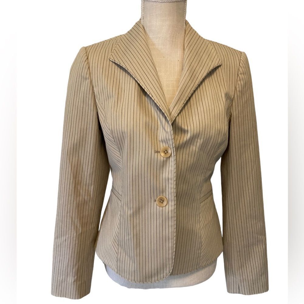 Caslon Tan Pinstripe Blazer Jacket Size 2 Tailored Career Neutral Work Jacket - Picture 6 of 12